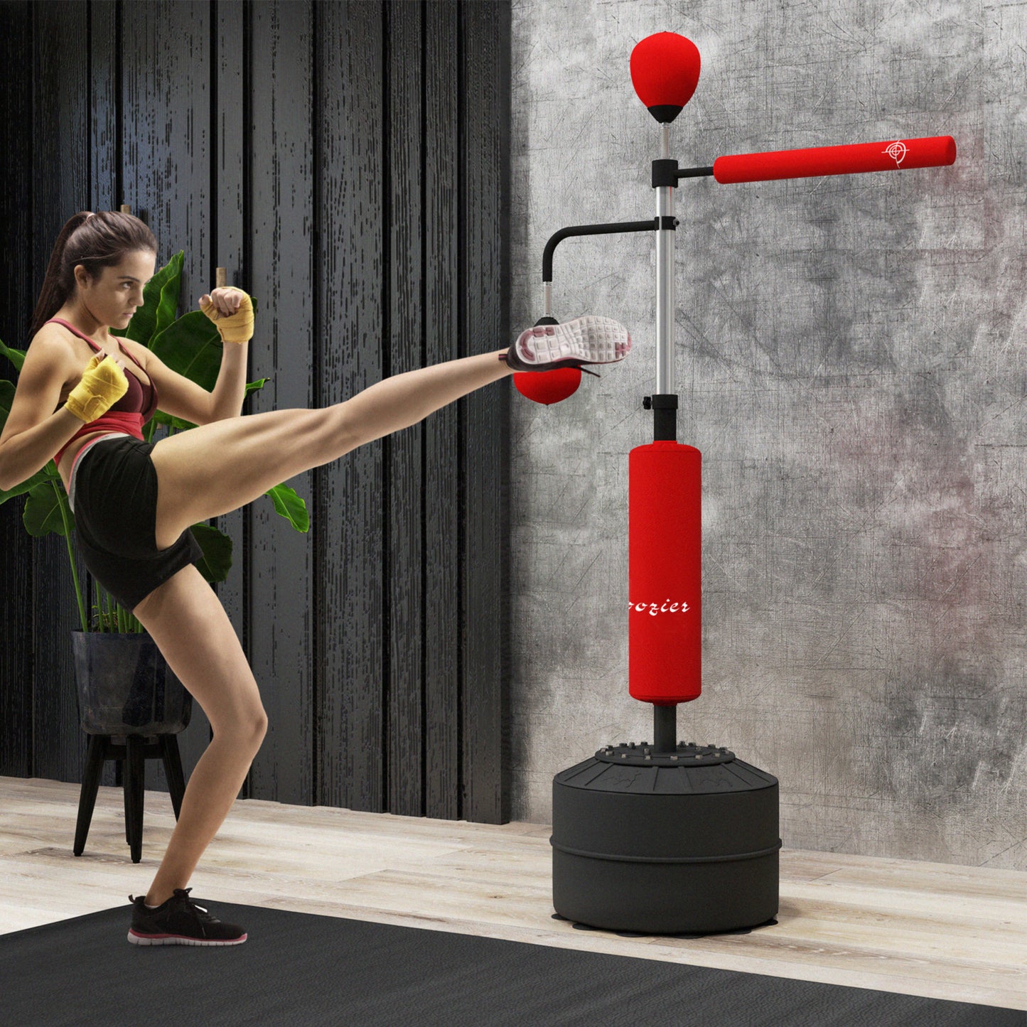 4-in-1 Boxing Punching Bag Stand with Speedballs & Adjustable Height - Red