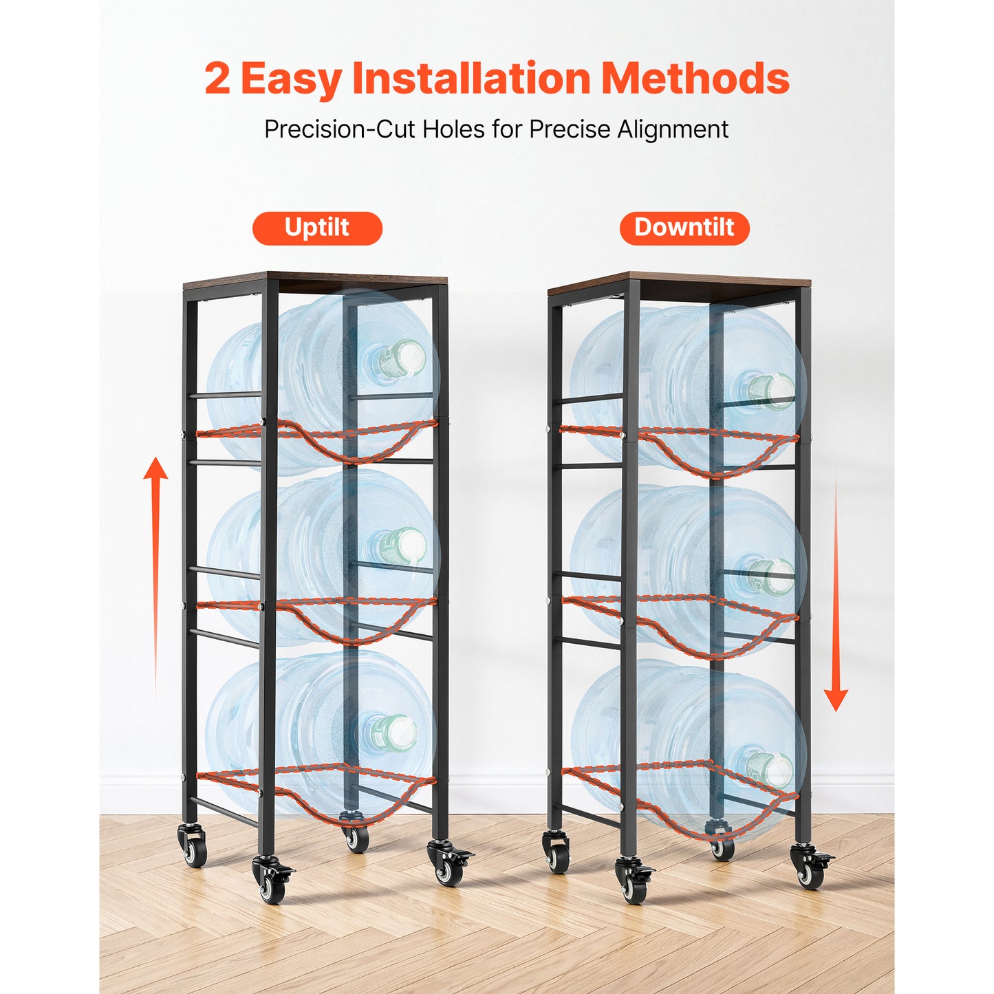 Heavy Duty Water Jug Holder Rack with 4 Tiers for 3 and 5 Gallon Bottles, Casters, Kitchen & Office Storage