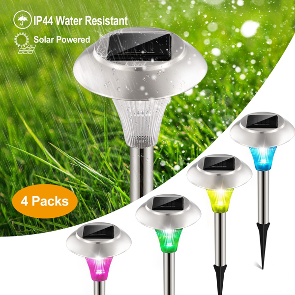 Solar Powered Color Changing Path Lights - 4 Pack, IP44 Waterproof