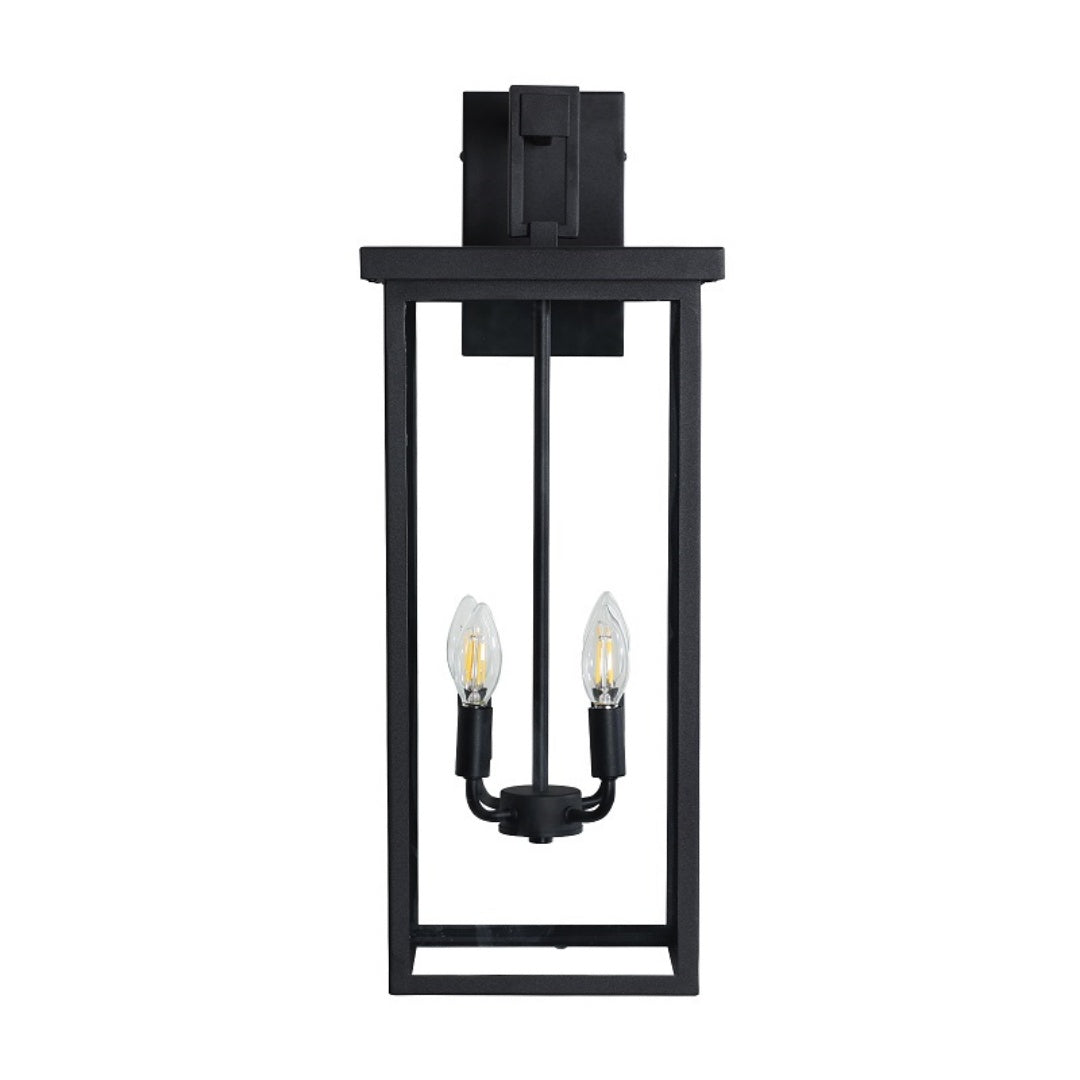 Modern Outdoor Wall Lantern - Black Metal Frame, Clear Glass