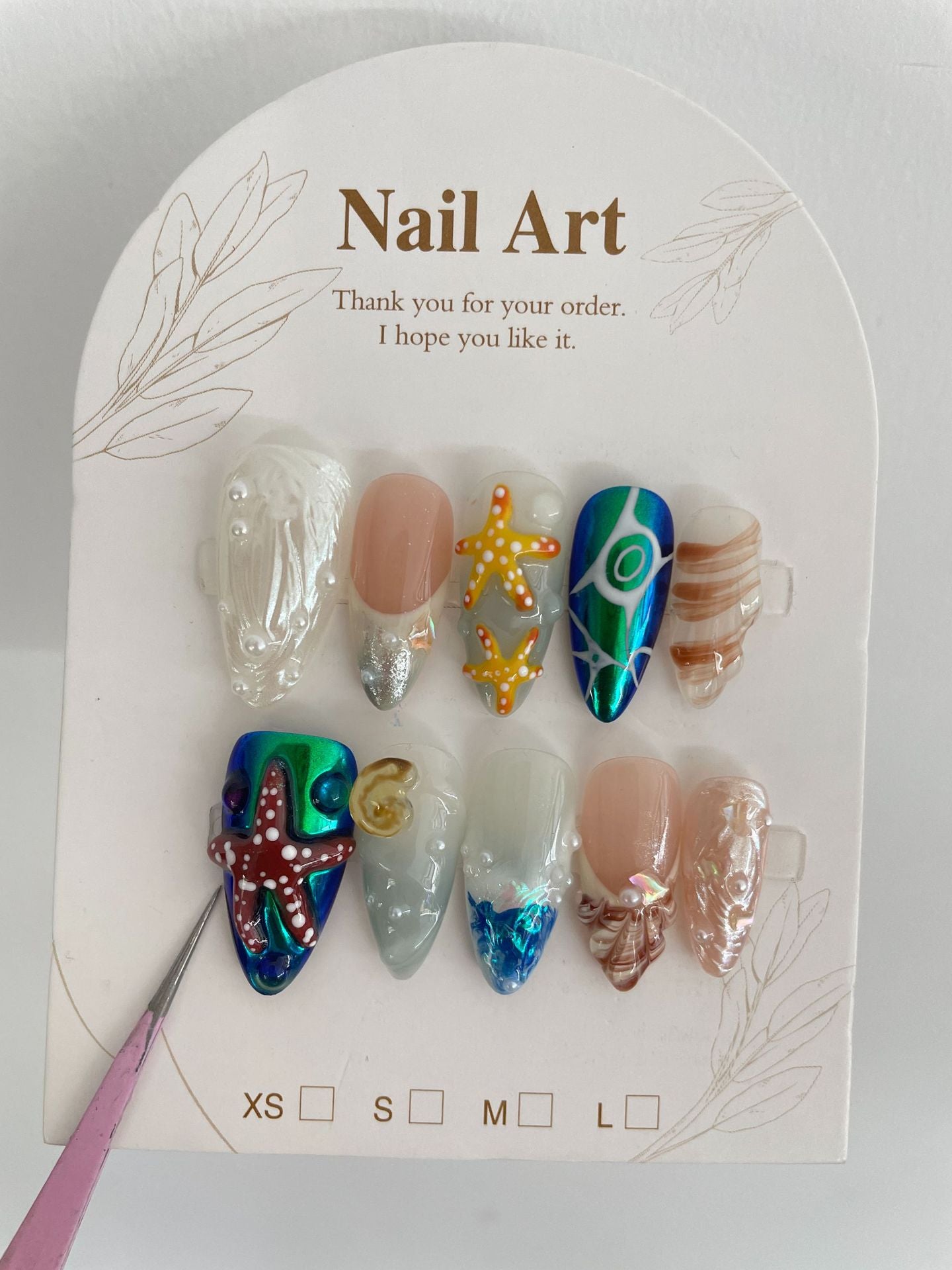 Hand-Painted Almond Press-On Nail Set - Professional Long Manicure Kit