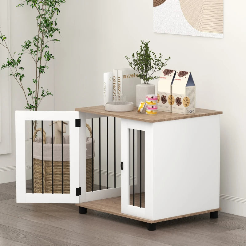Dog Kennel End Table with Lockable Door - Small Medium Dogs Walnut