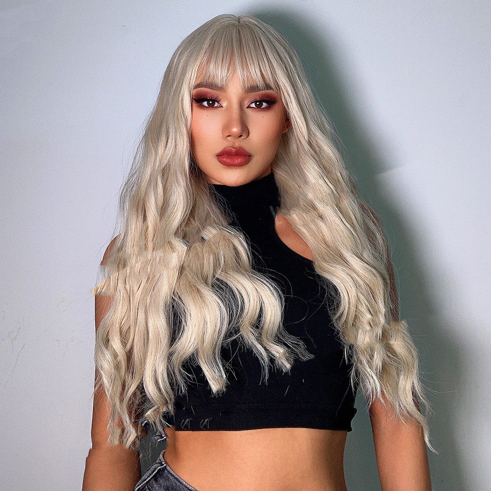 Women's Fashion Woven Wig Headgear - Long Curly Style, White Gold