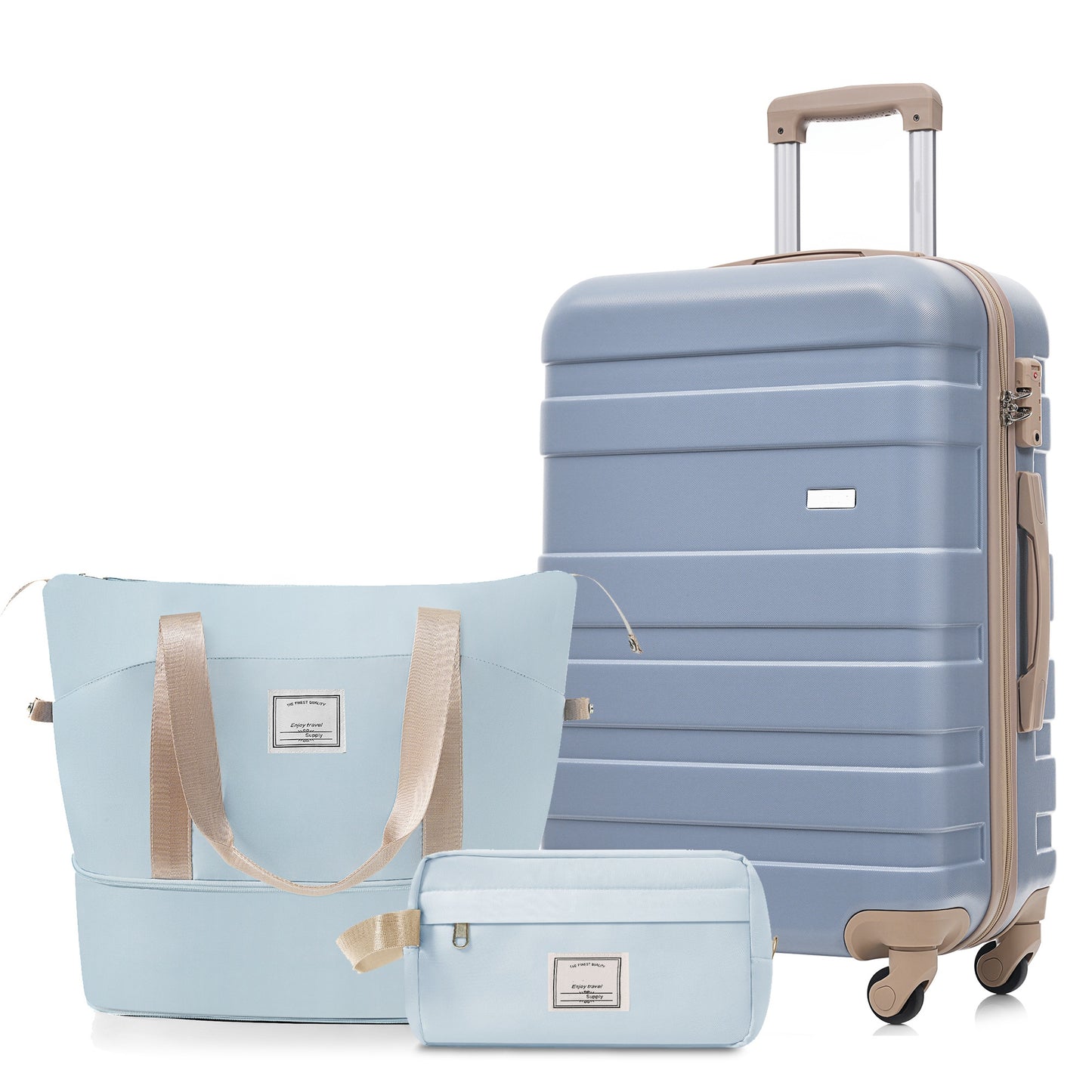 3-Piece Light Blue Luggage Set - 24in Suitcase, Travel Duffel & Toiletry Bag