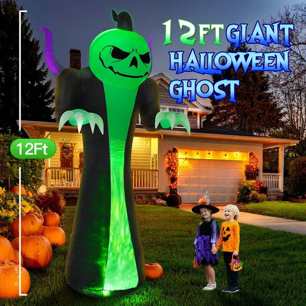 12FT Halloween Inflatable Giant Pumpkin Reaper Ghost Decoration with LED Lights