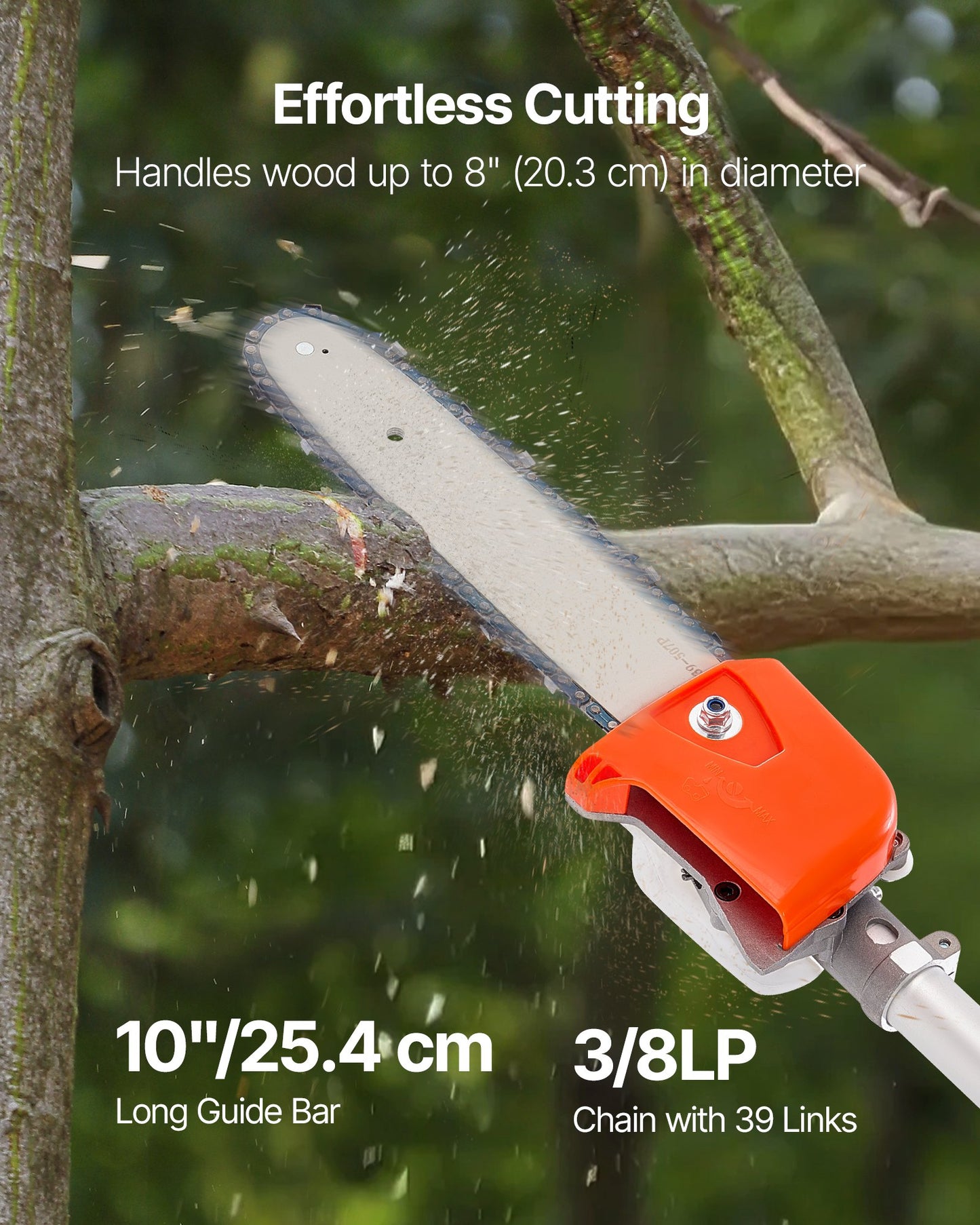 Gas Pole Saw 43CC 2-Stroke Gasoline Tree Trimmer Extendable 10-Inch Bar