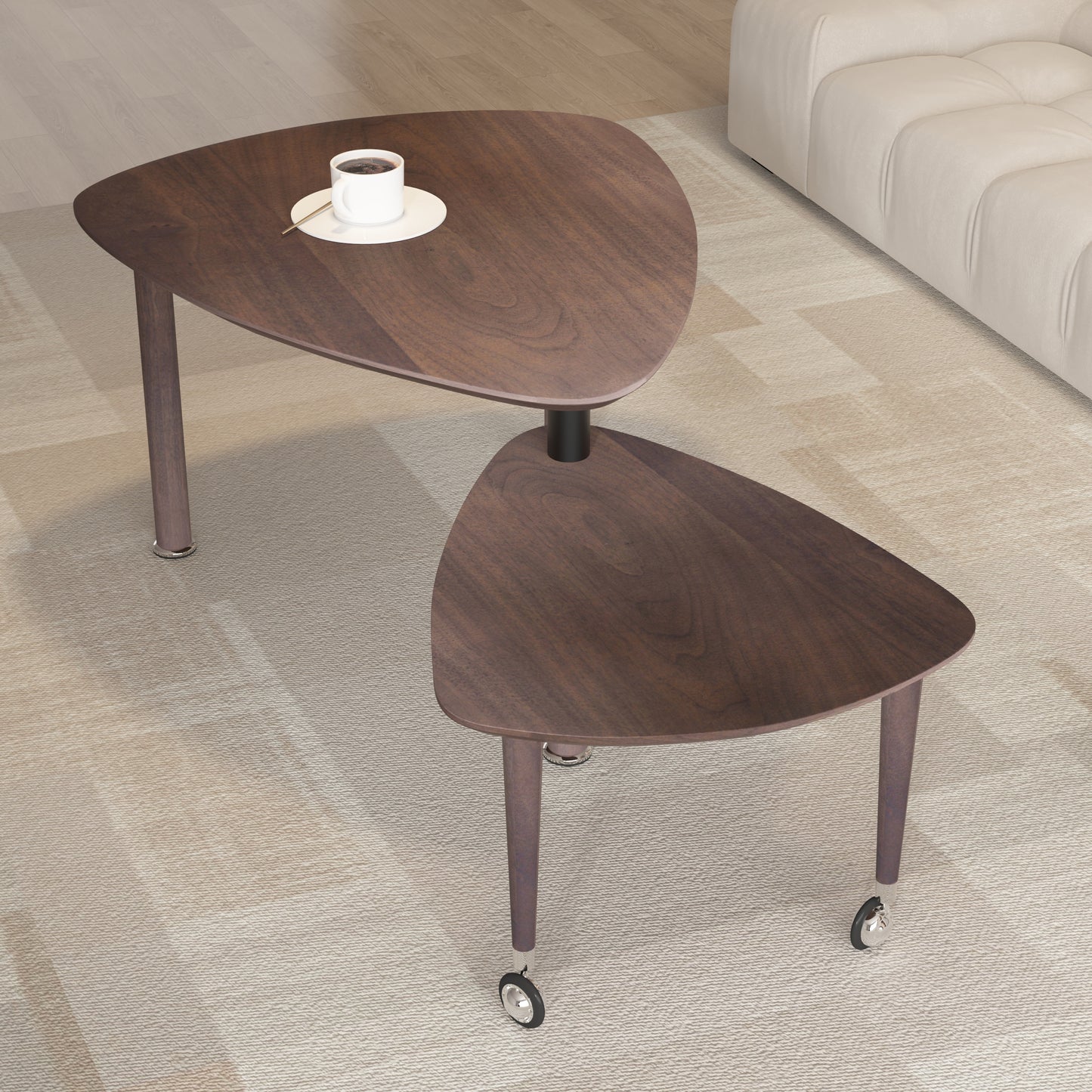 360 Degree Rotatable Modern Coffee Table For Living Room, Solid Wood