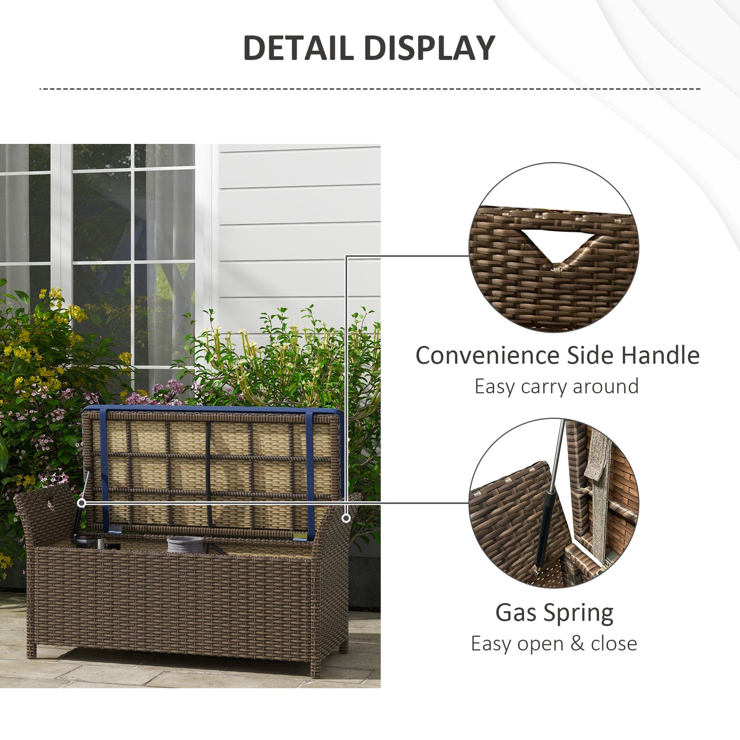 Outdoor Patio Wicker Storage Bench with Cushion - Dark Blue