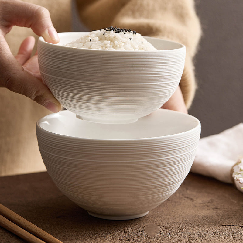 Minimalist Textured White Ceramic Rice Bowl - 4.5 & 5 Inch Options