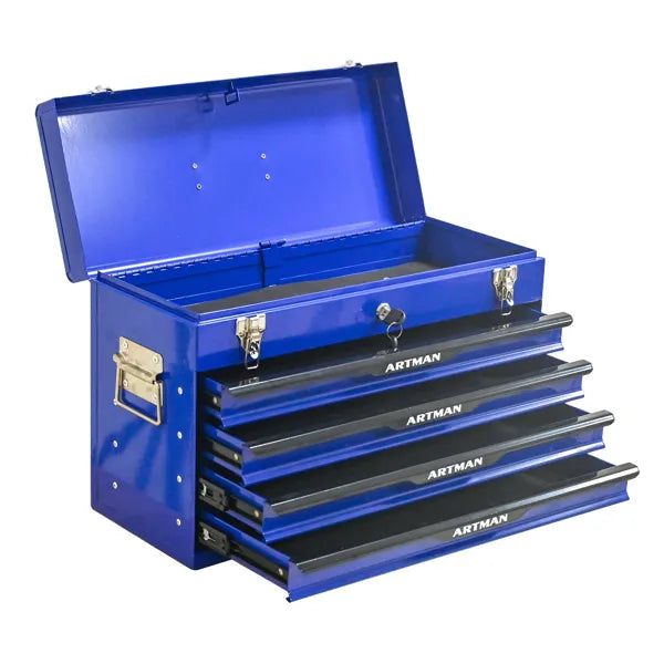 20-Inch Portable Steel Tool Box with Drawers and Lock - Blue