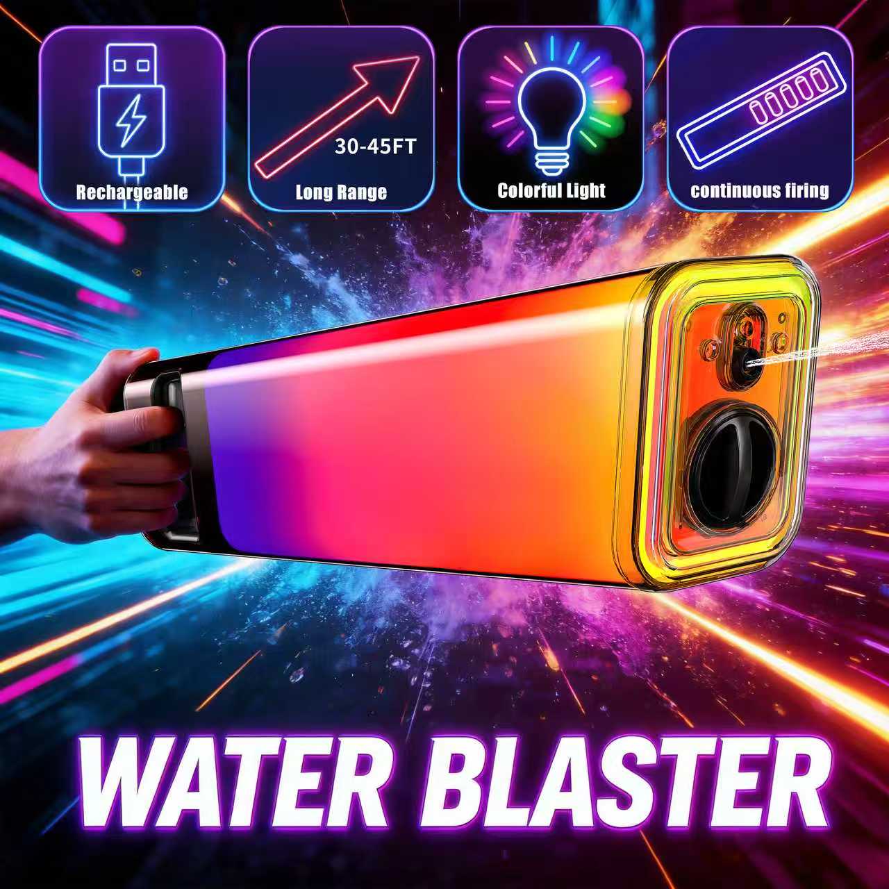 Gradient Color Electric Water Gun - Rechargeable Blaster for Pool & Beach Fun