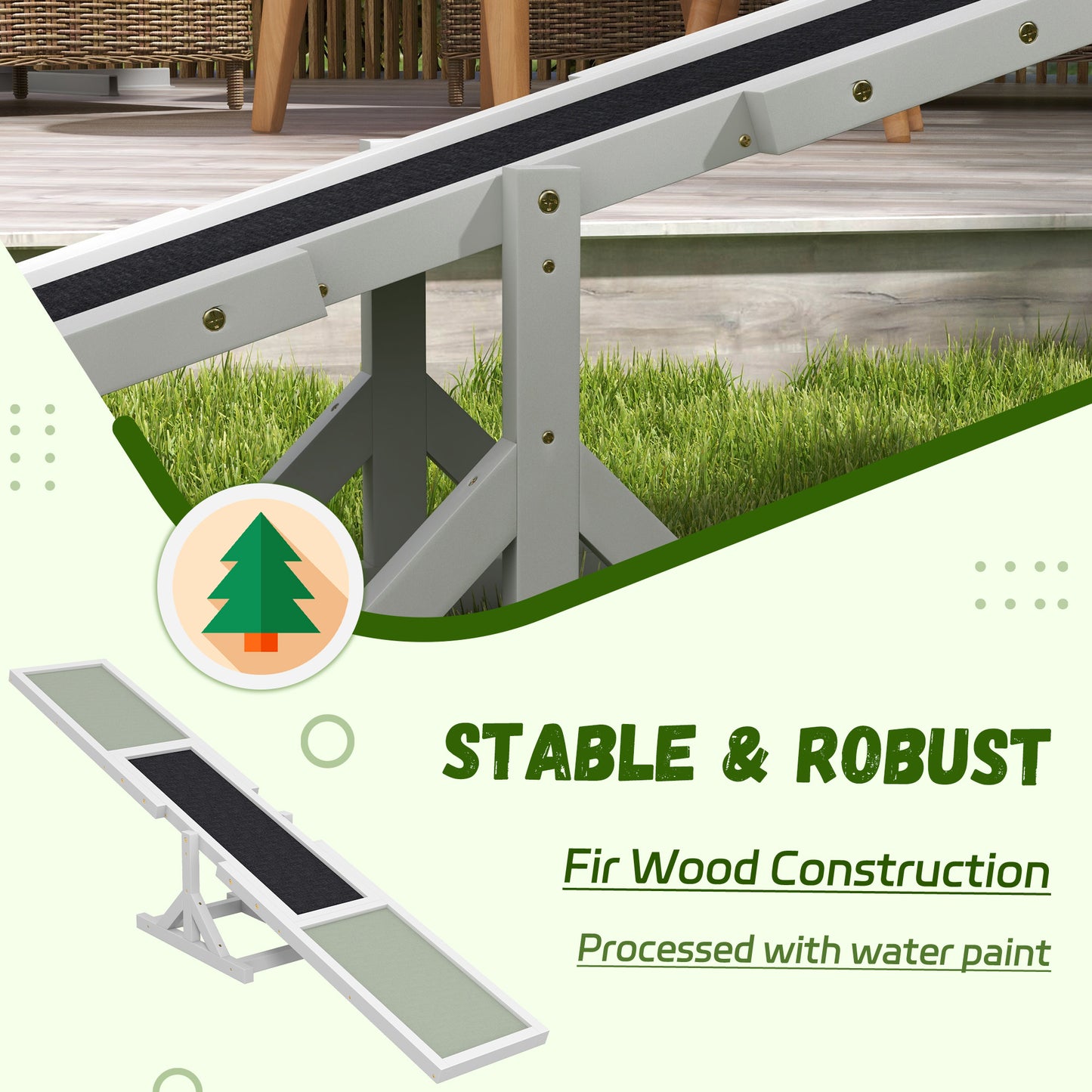 Pet Dog Agility Seesaw - Wooden Balance Toy for Training & Exercise, White (815x350x150 mm)