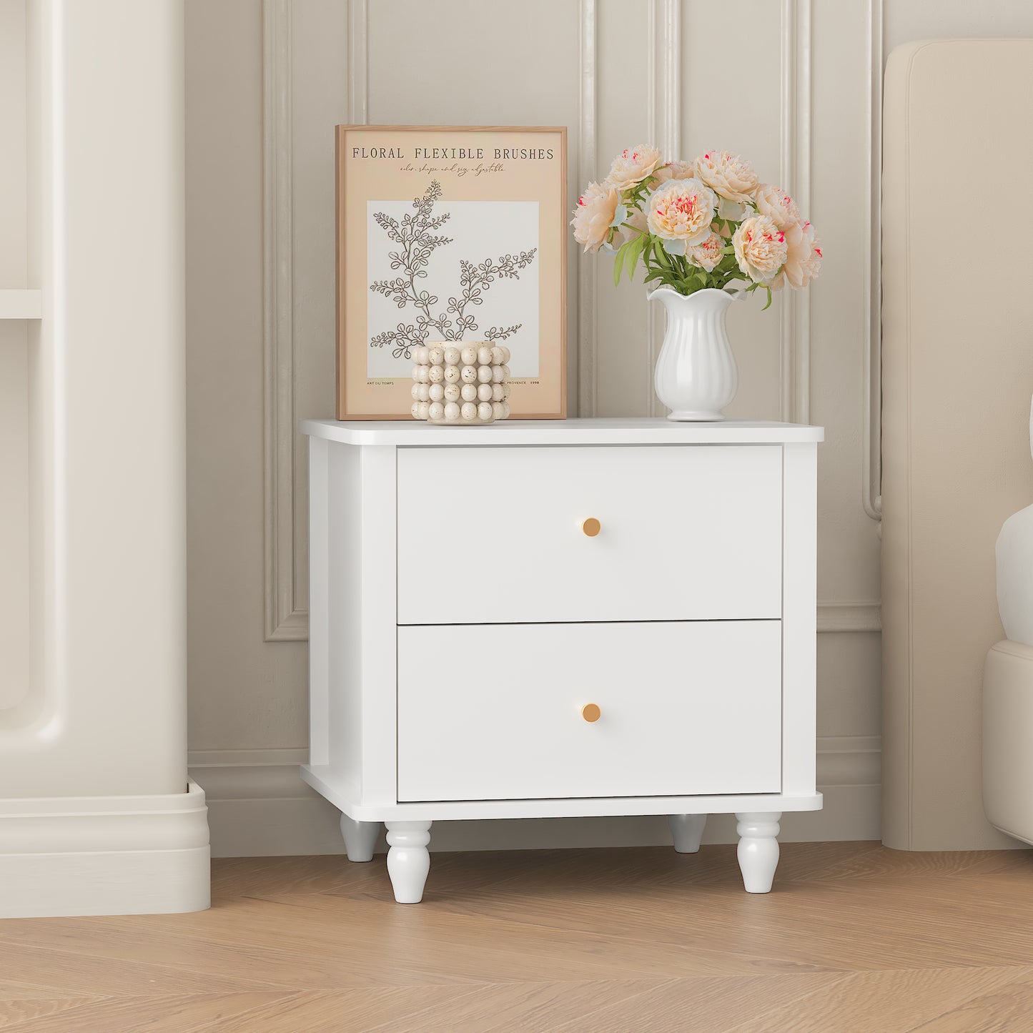 Modern White 2-Drawer Nightstand - MDF Bedside Table