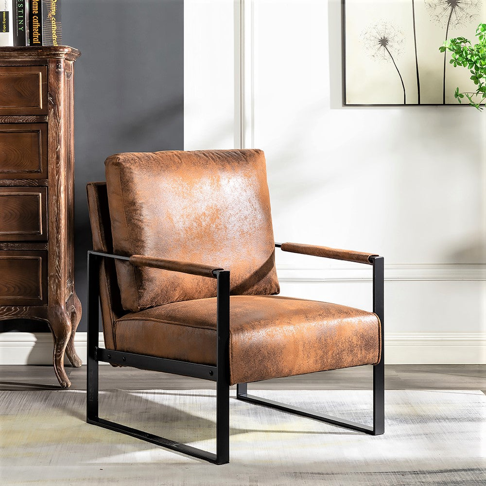Classic Mid Century Modern Accent Chair With Durable Square Metal