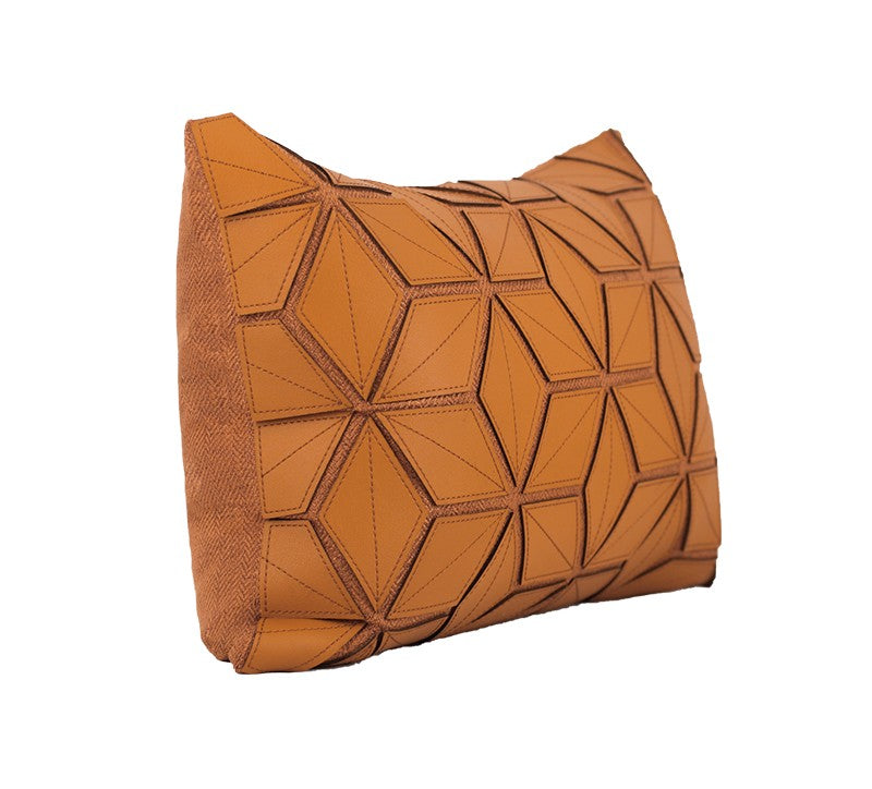 Geometric Petal Leather Waist Pillow Cover with Cushion for Living Room