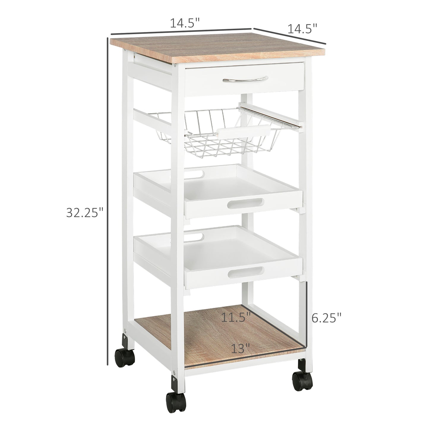 Rolling Kitchen Cart with Storage - White Utility Island