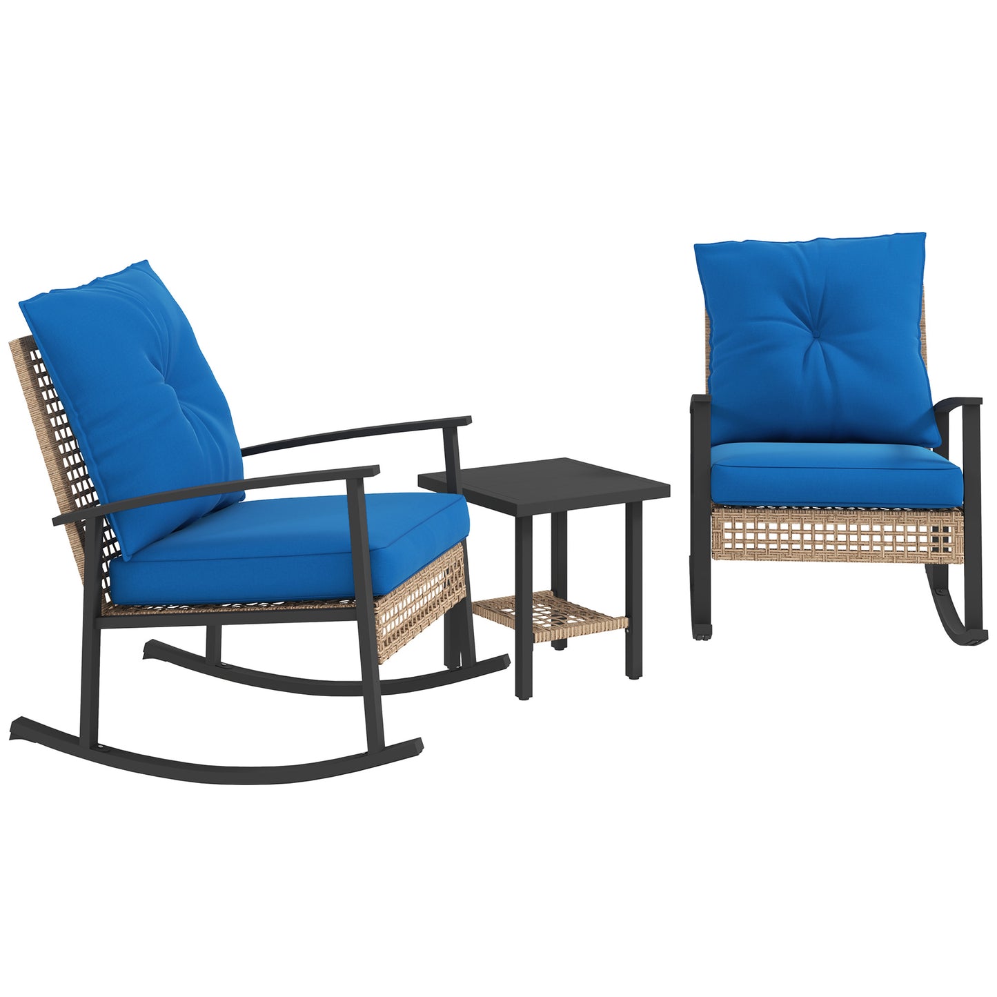 3-Piece Outdoor Bistro Set with Rocking Chairs & Coffee Table - Blue