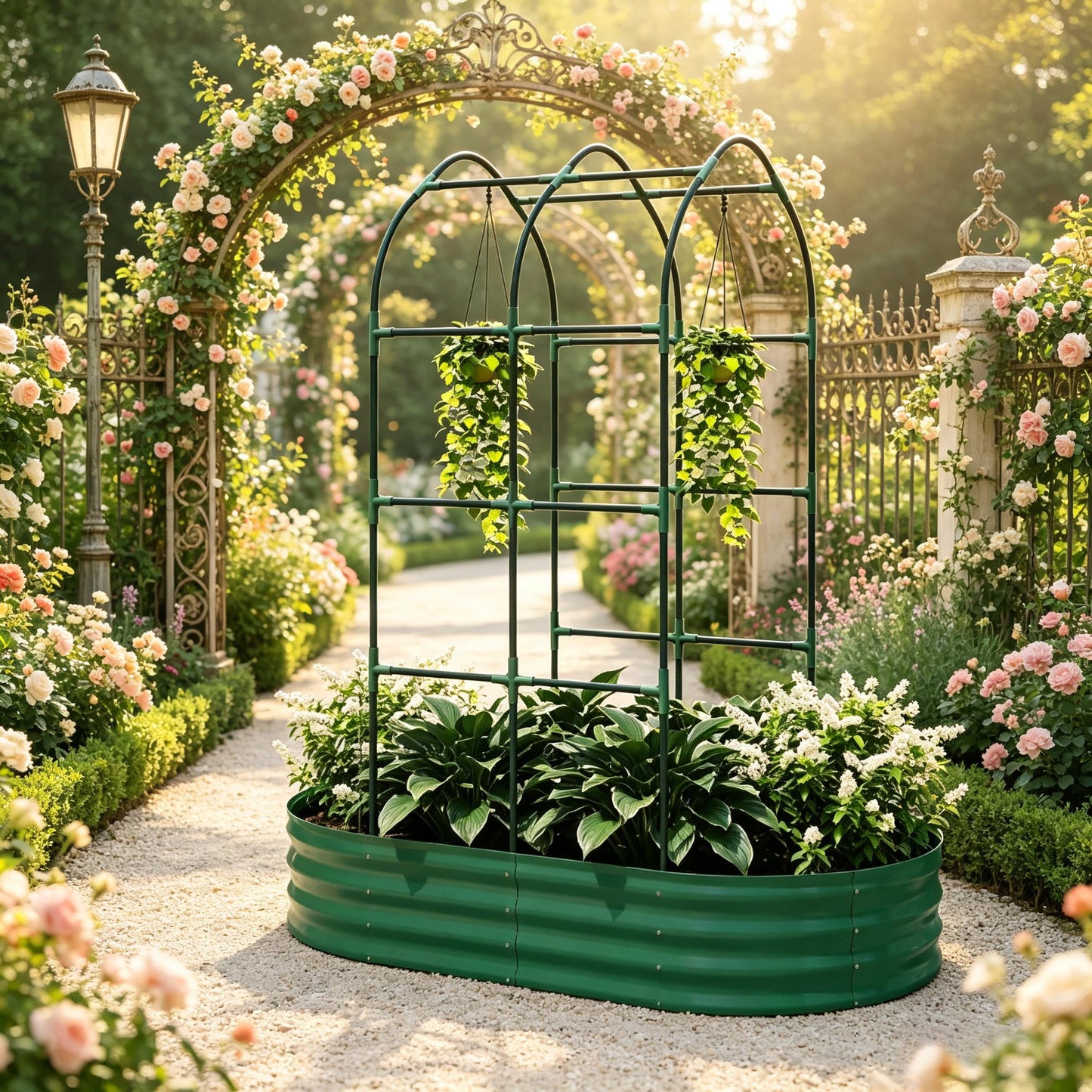 Galvanized Metal Raised Garden Bed with Trellis - 5' x 3'