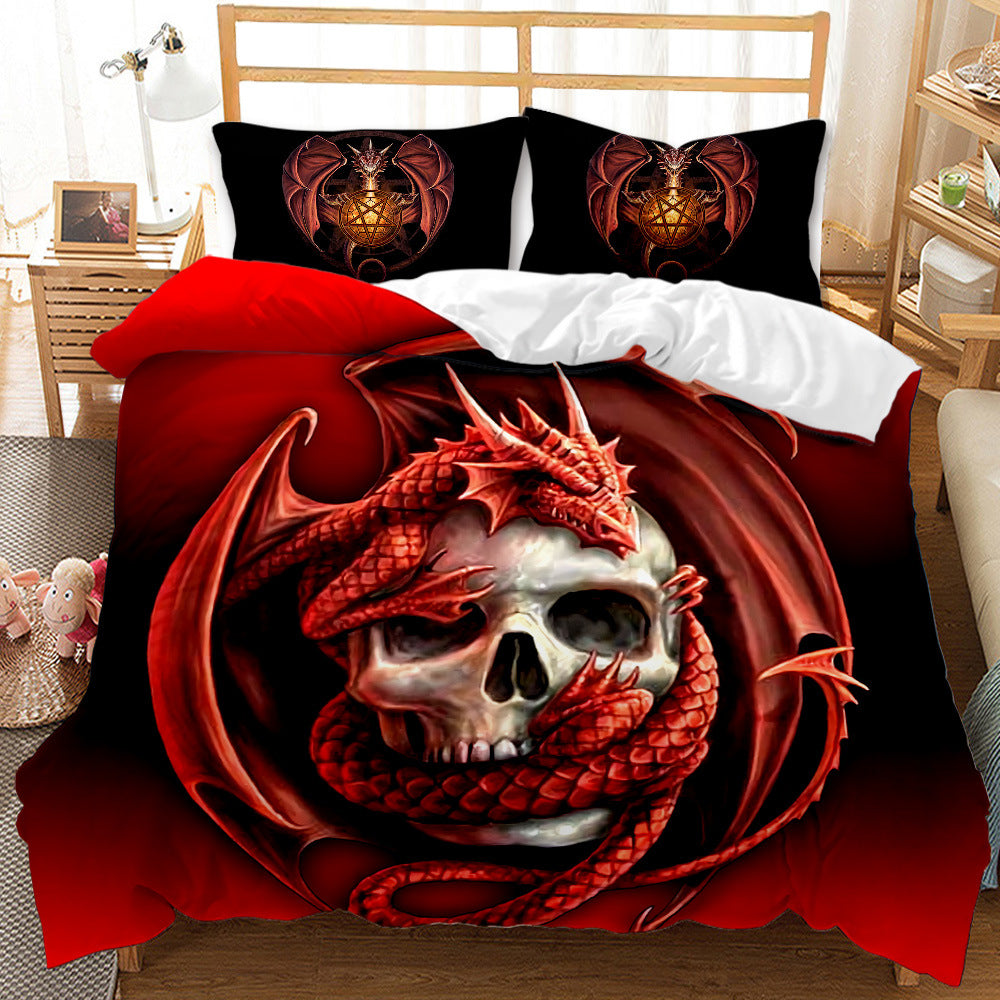 Three-Piece Skull Duvet Cover Set Modern Floral Bedding for Bedroom