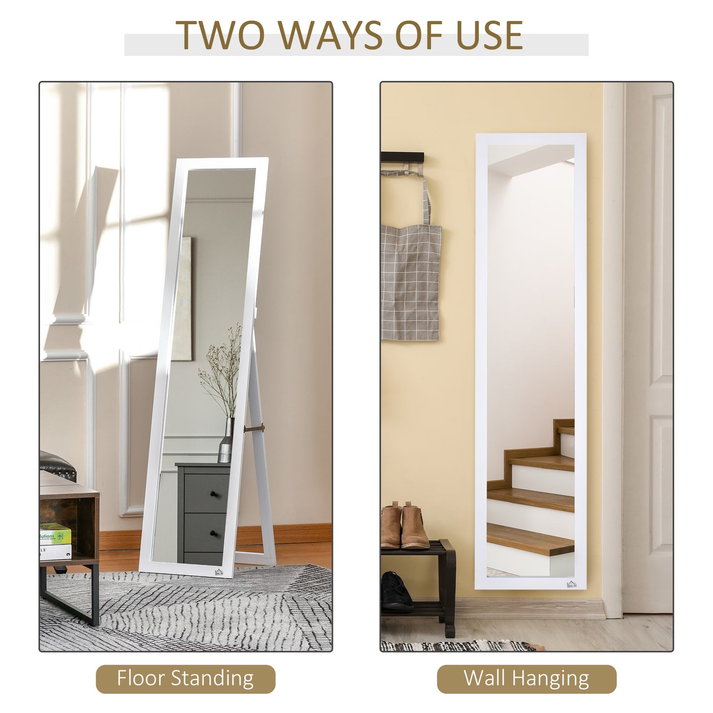 Full Length Mirror - Freestanding or Wall Mounted - White