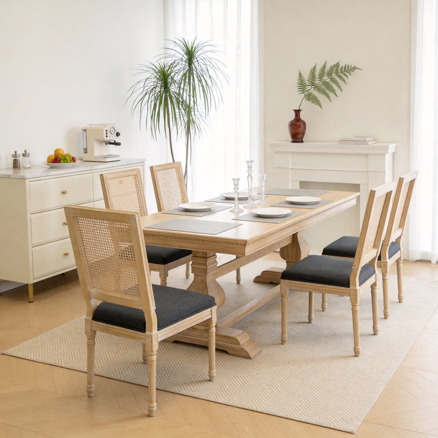 French Country Dining Chairs Set of 2 - Upholstered Grey