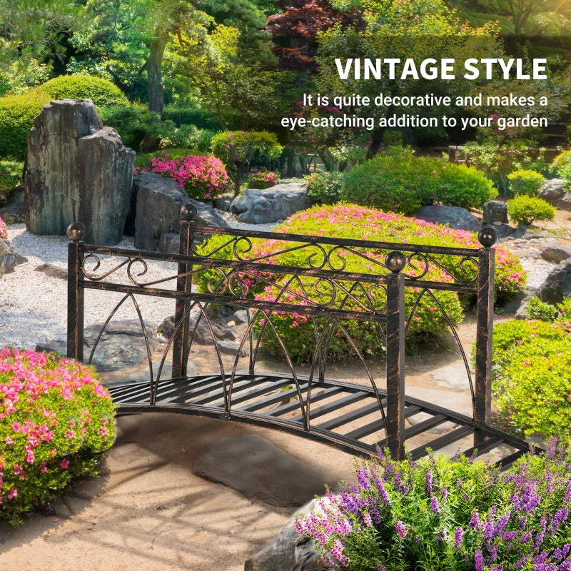 Bronze Metal Arch Zen Garden Bridge with Safety Siderails for Pond & Stream