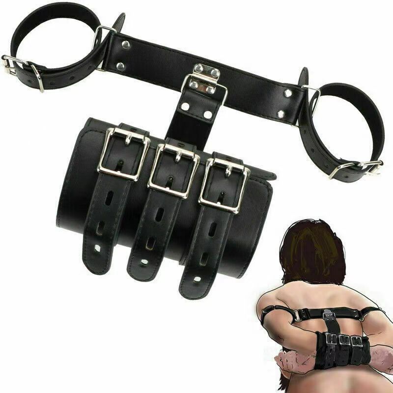 Leather Bondage Arm Cuffs for BDSM Play Black