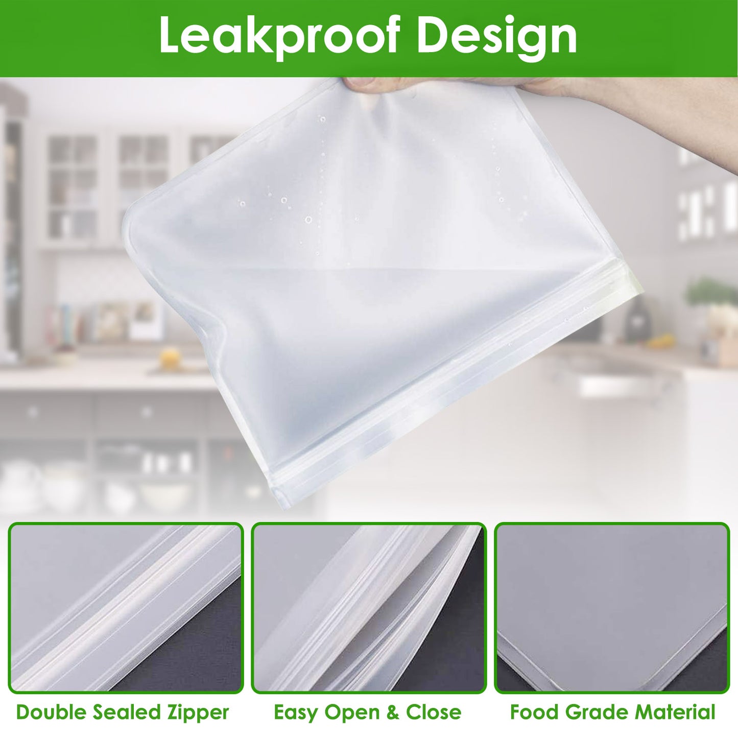 20 Pcs Reusable Food Storage Bags - Leakproof & BPA Free