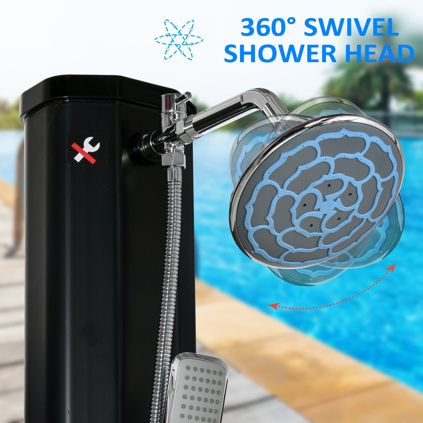 Outdoor Solar Heated Shower with 360° Rainfall & Handheld Showerhead