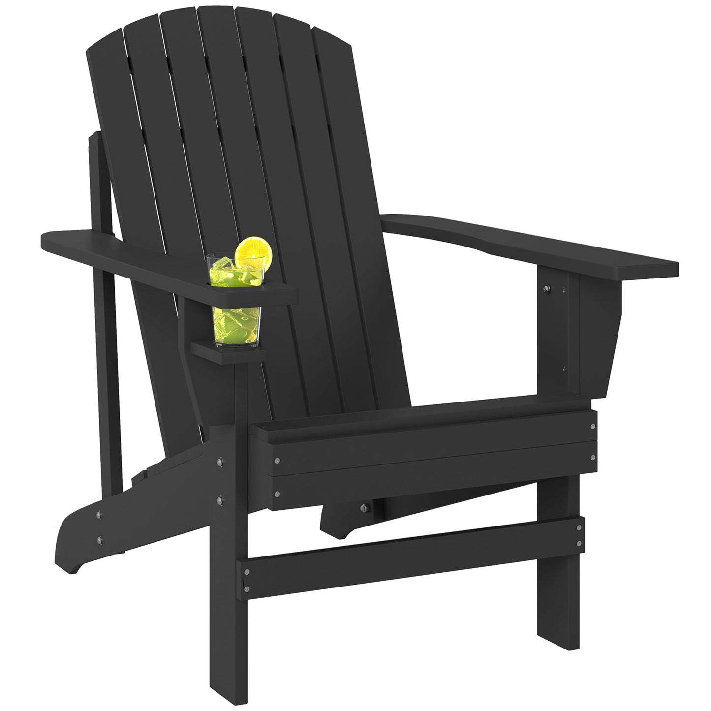 Black Oversized Adirondack Chair with Cupholder - Outdoor Seating