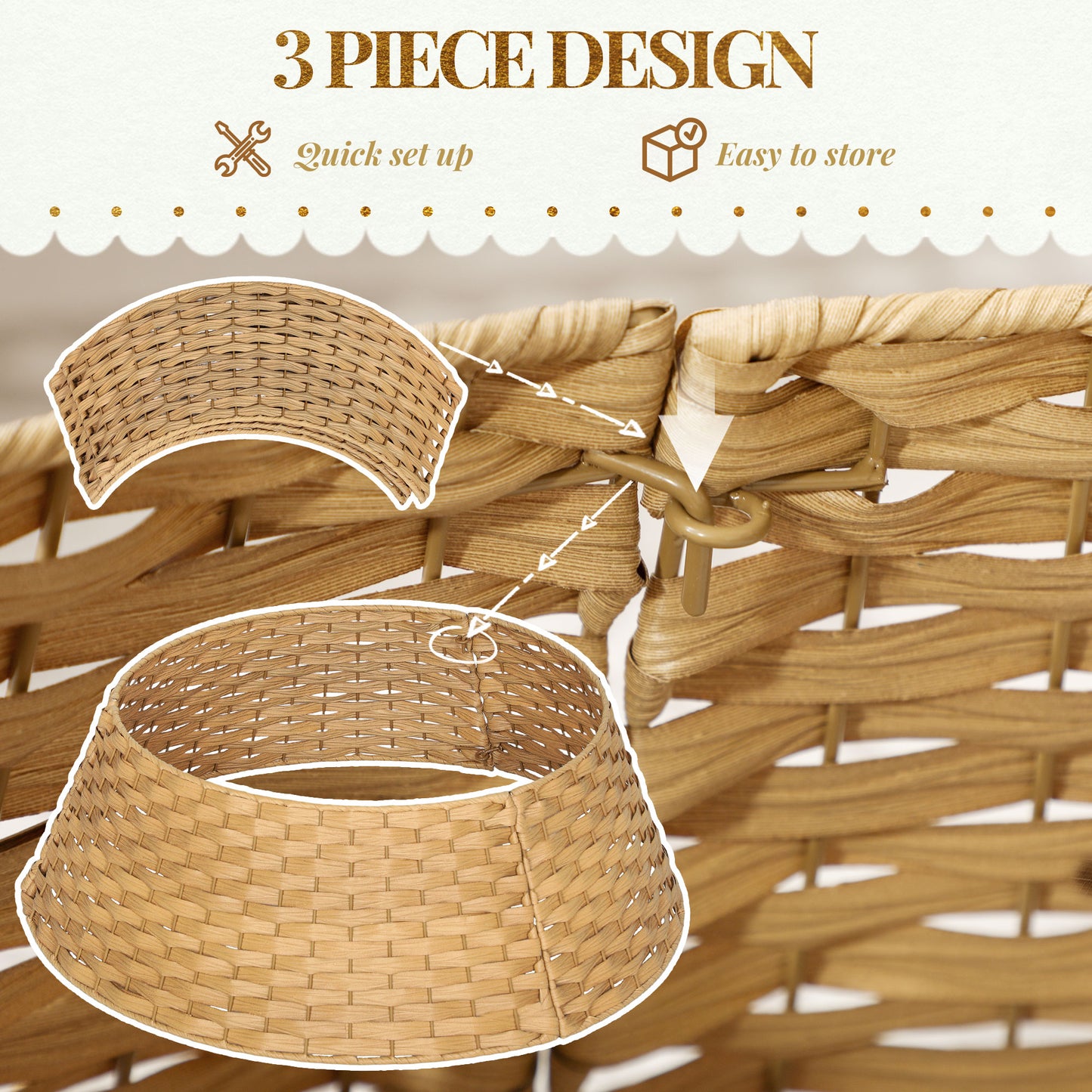 Natural 27-Inch Rustic Christmas Tree Collar - Hand-Woven Decor