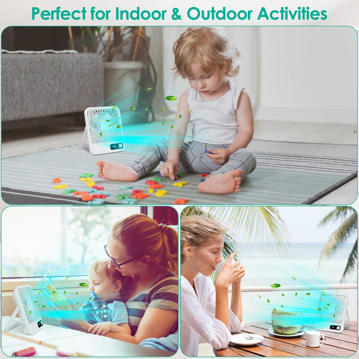 Rechargeable Mini Desktop Cooling Fan with LCD Display - 5 Modes