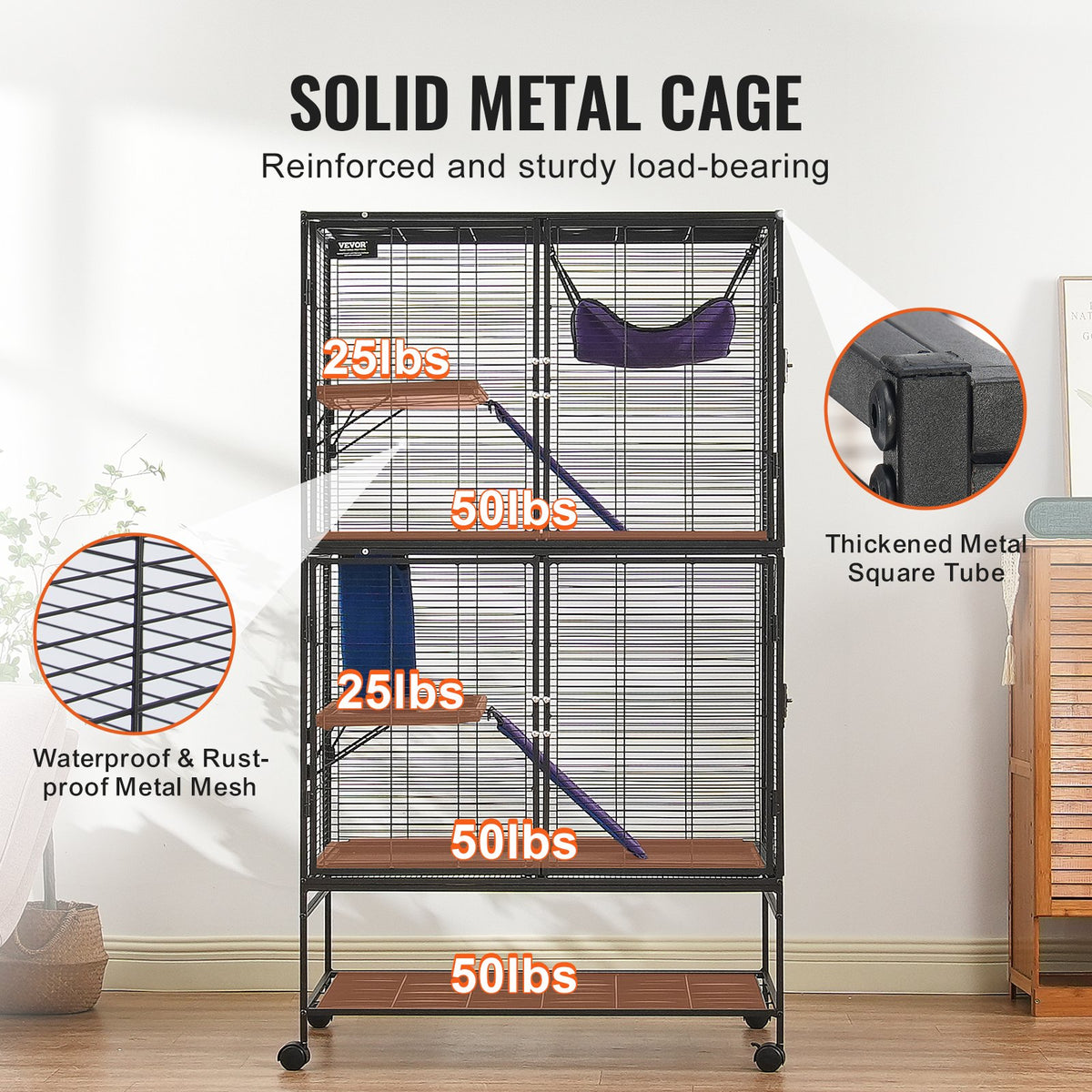Small Animal Cage 4-Tier Metal Ferret Enclosure with Ramps and Tray - Black