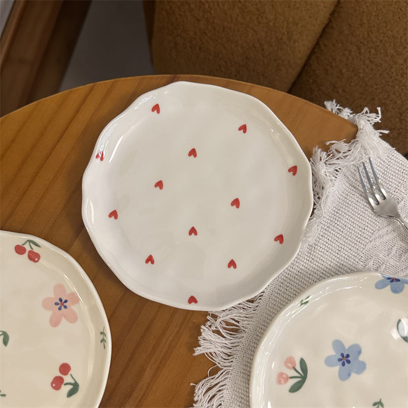 Small Irregular Floral Ceramic Plate - Hand-Painted Kitchen Decor