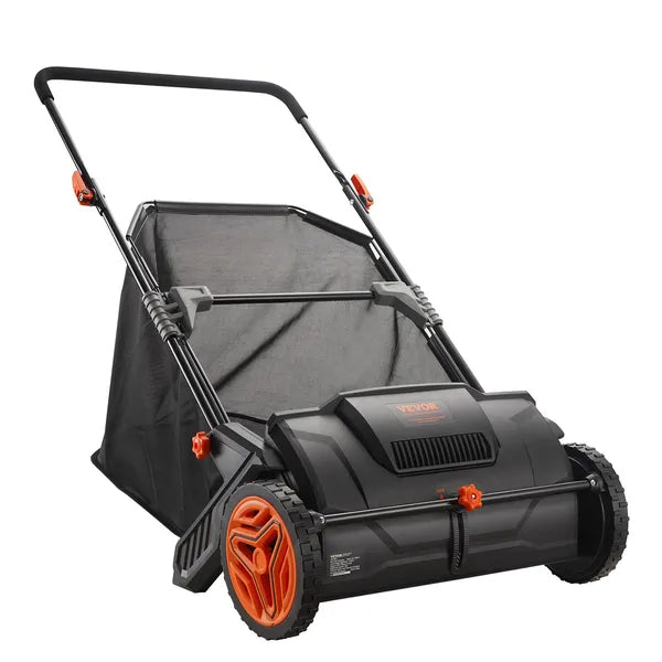 Push Lawn Sweeper 21-Inch Leaf and Grass Collector with Large 3.5 Cu Ft Mesh Hopper and Dual Spinning Brushes