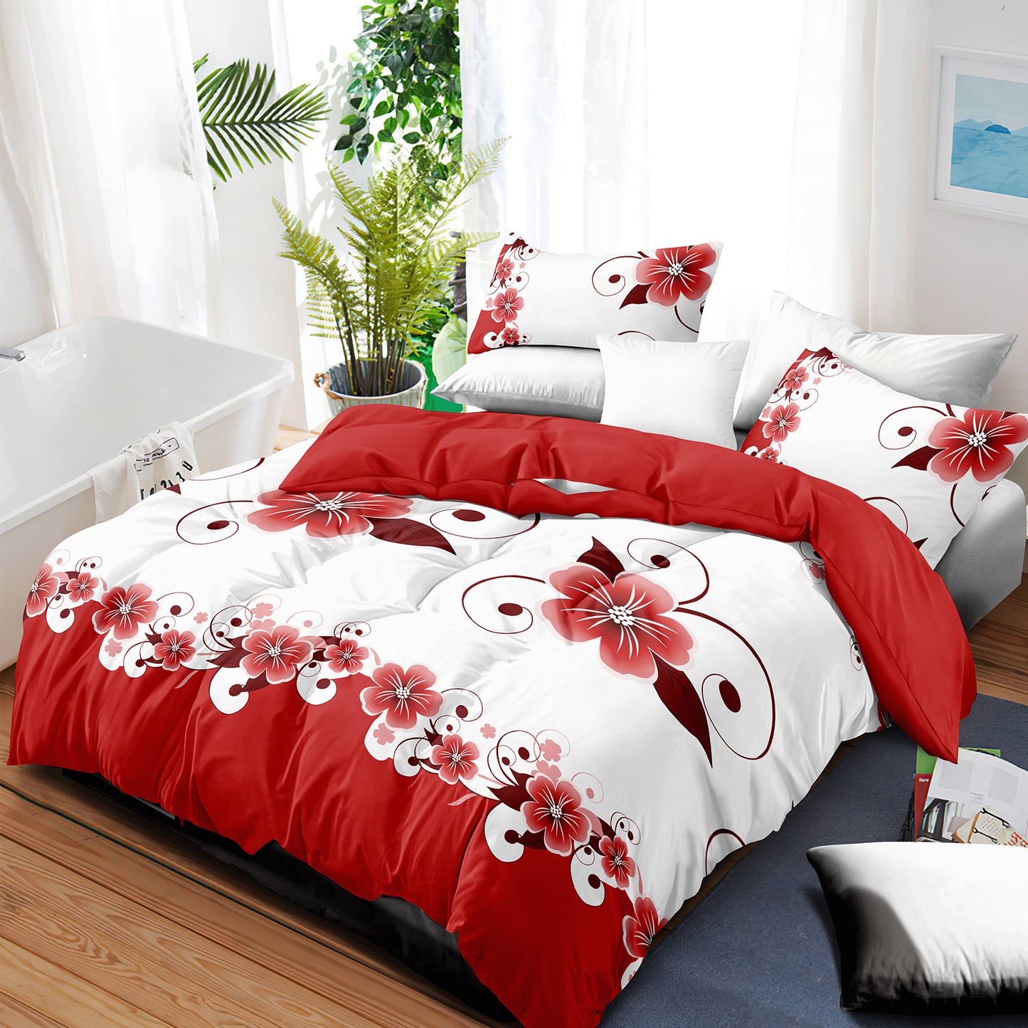 5-Piece Floral Duvet Cover Set - Reversible Botanical Bedding