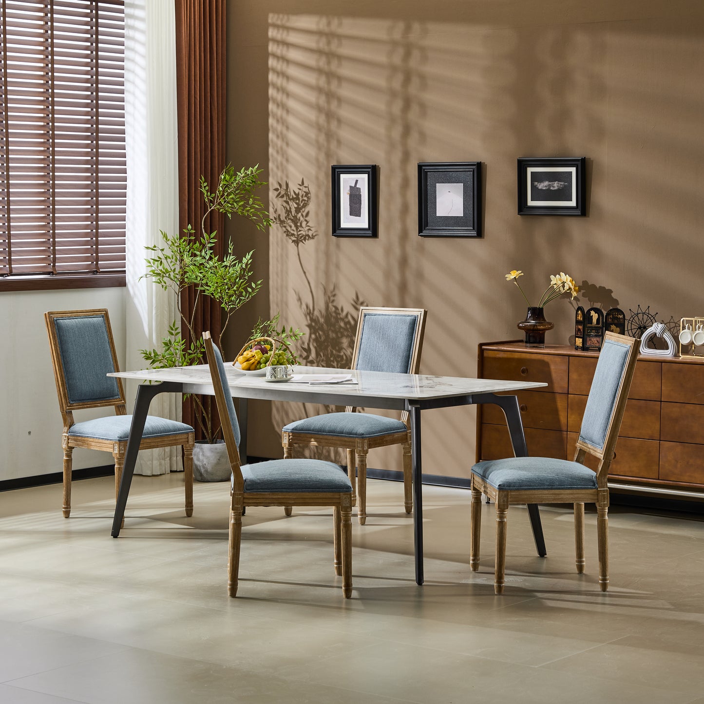 Set Of 4 French Country Dining Chairs - Elegant Cane Backrest &