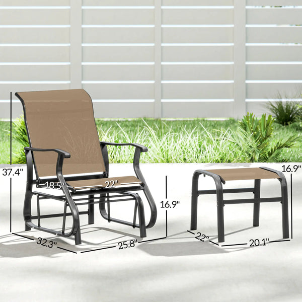 Outdoor Glider Chair with Ottoman - Black/Tan Set