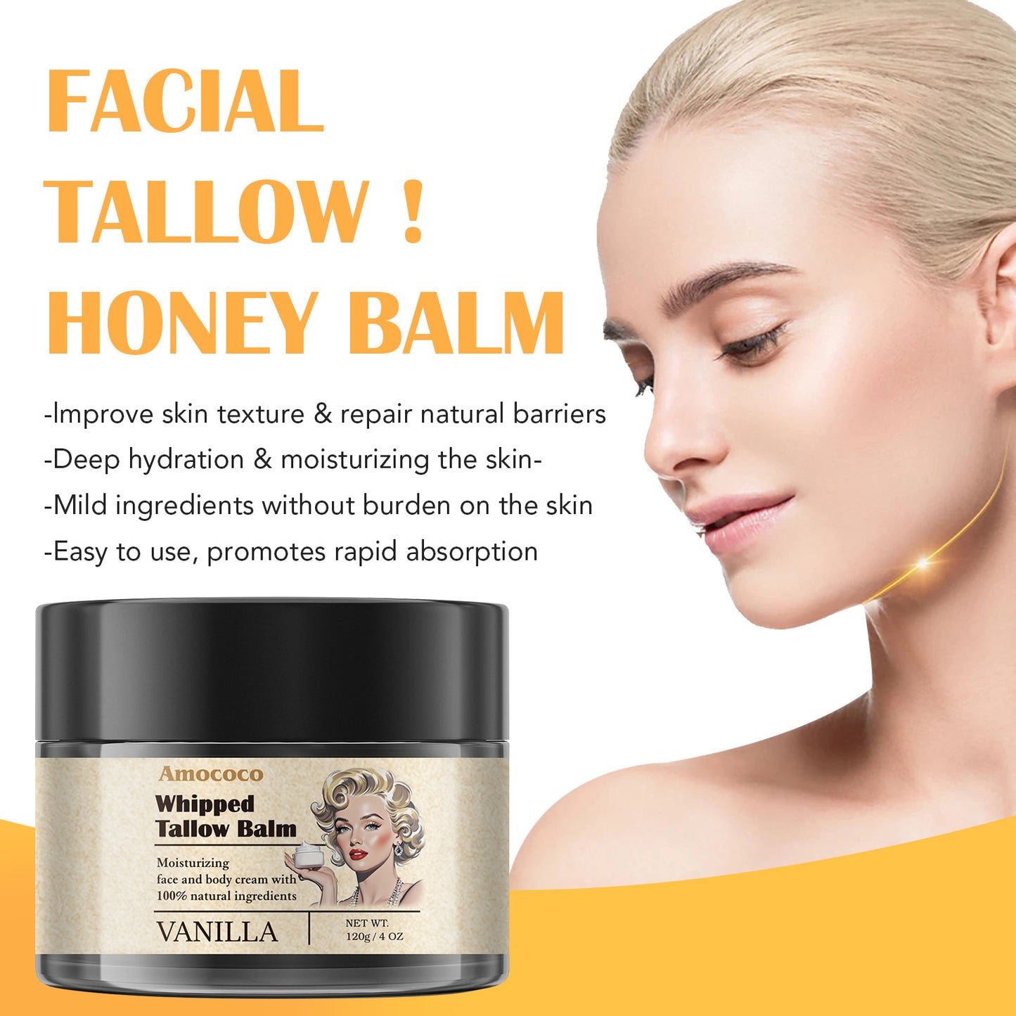 Whipped Tallow Balm - Natural Deep Hydration for Face, Body & Lips (360g)