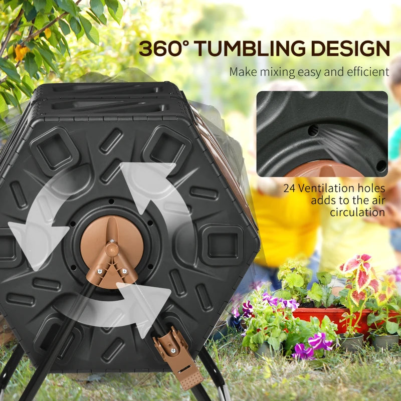 Dual Chamber Compost Tumbler Bin 34.5 Gallon Outdoor Garden Tool Brown & Black