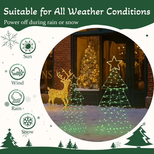 Lighted Metal Christmas Tree Yard Decorations - Set of 2, 150 LED Lights