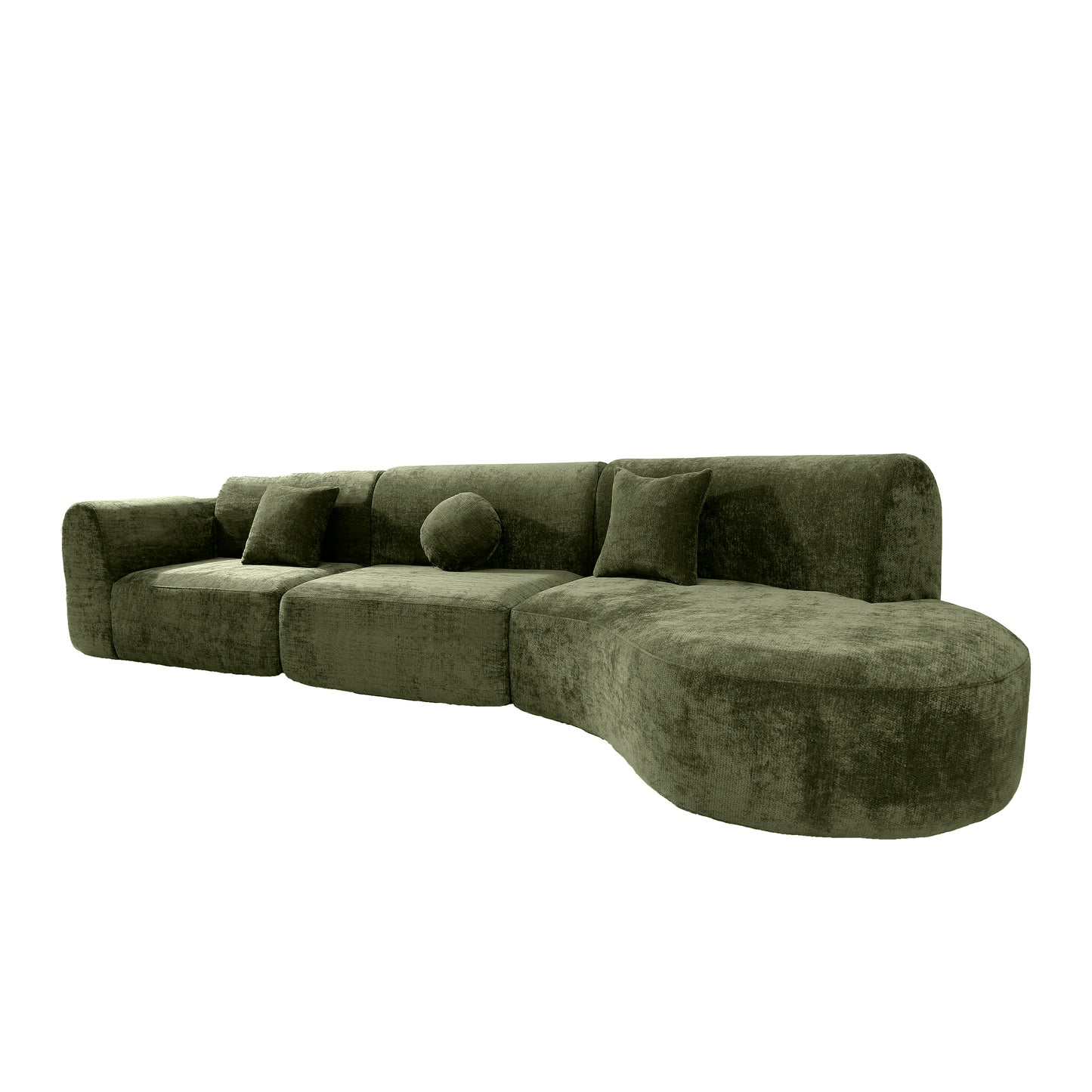 140" Curved Sectional Sofa with Chaise Lounge - Green