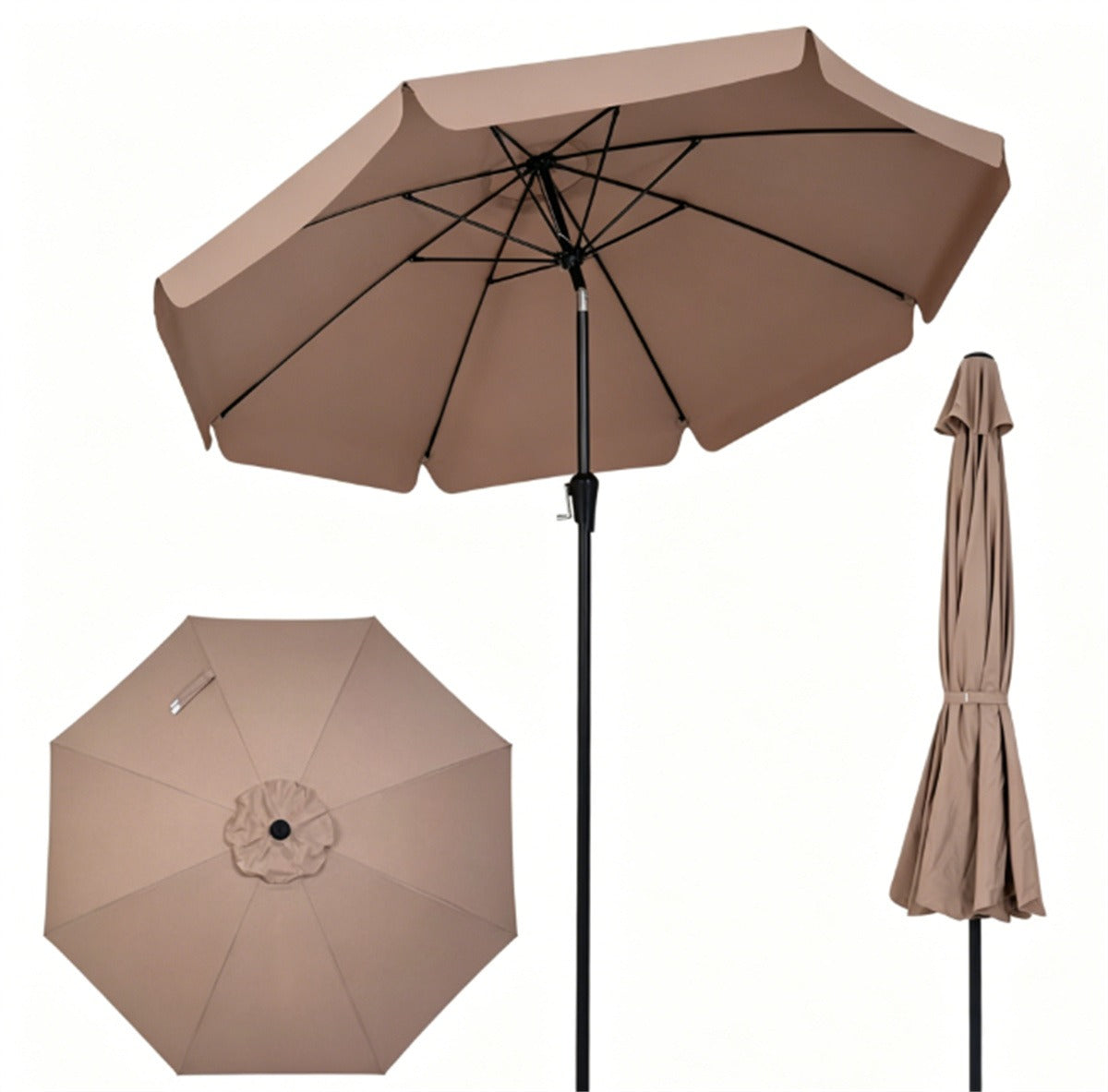 10ft Brown Scalloped Patio Umbrella with Tilt & Crank Control