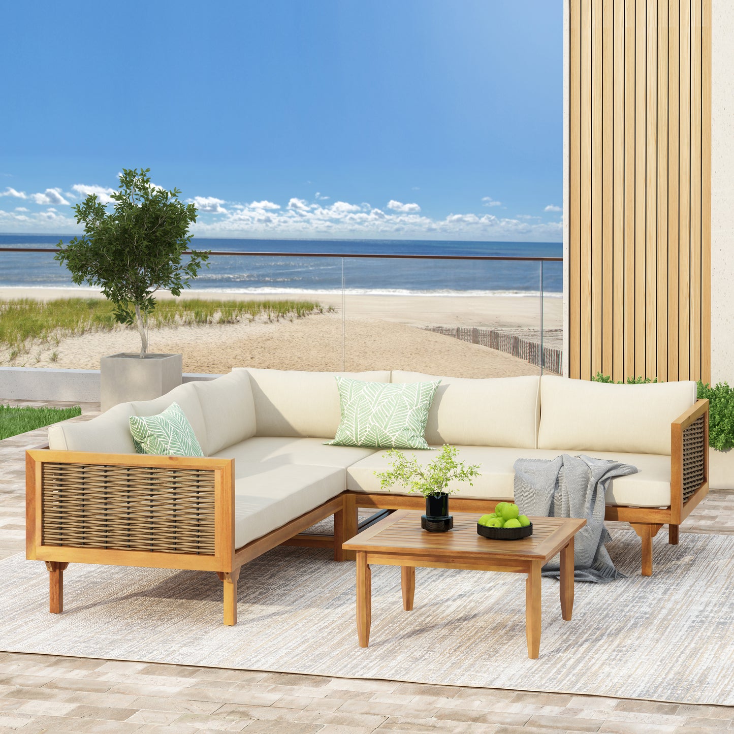 Premium Outdoor Sectional Sofa Set with Waterproof Cushions - Beige