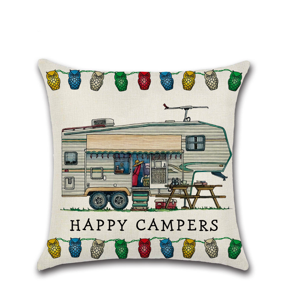 Cartoon Camper RV Linen Pillow Cover 45x45cm Home Textiles