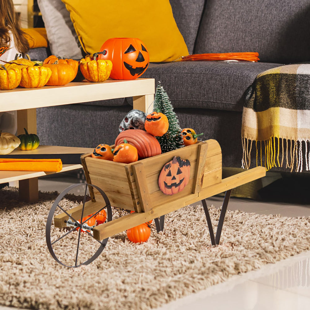 Wooden Wagon Planter with Magnetic Accessories for Garden Yard