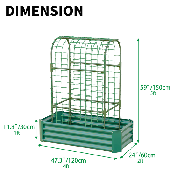 Raised Garden Bed with Trellis - 59 Inch Tall Outdoor Planting Box for Vegetables, Fruits, Flowers