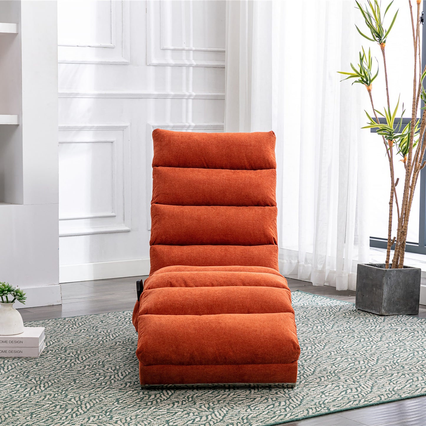 Luxury Upholstered Chaise Lounge Chair with Vibration - Orange