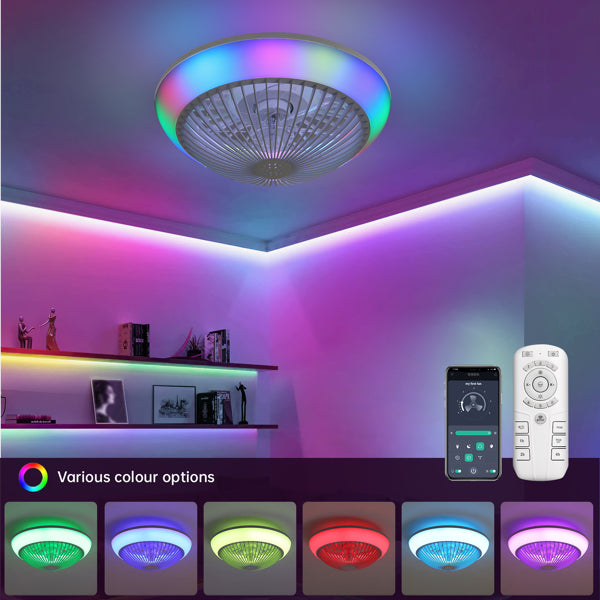 15 Inch RGB Dimmable Ceiling Fan with Light - Remote Control, Quiet Bladeless Design