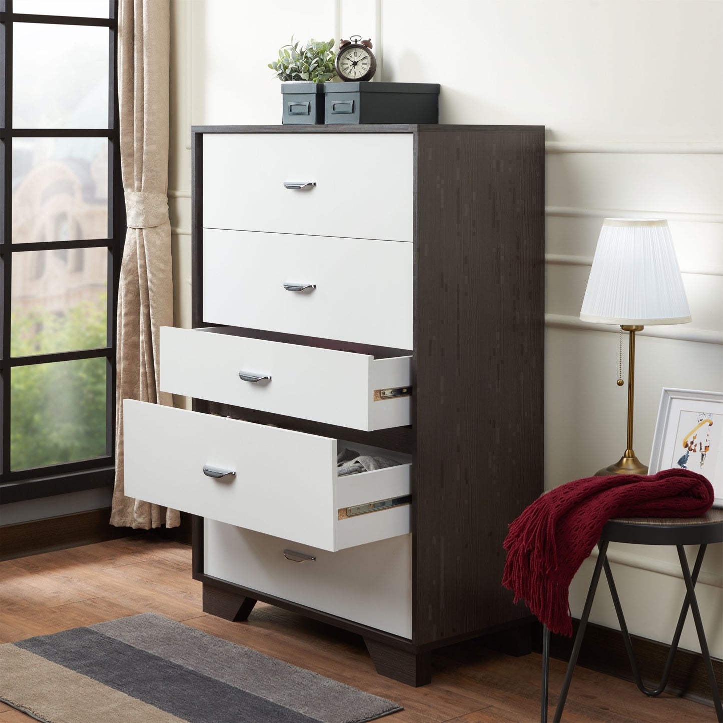 Espresso & White Finish 5-Drawer Chest - Stylish Storage